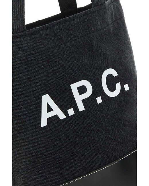 A.P.C. Black Denim And Leather Shopping Bag for men