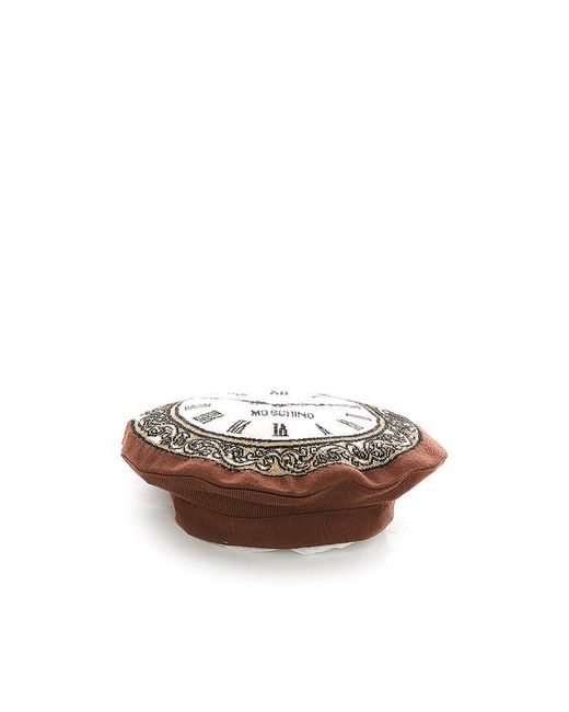 Moschino Brown Clock Motif Knitted Hat
