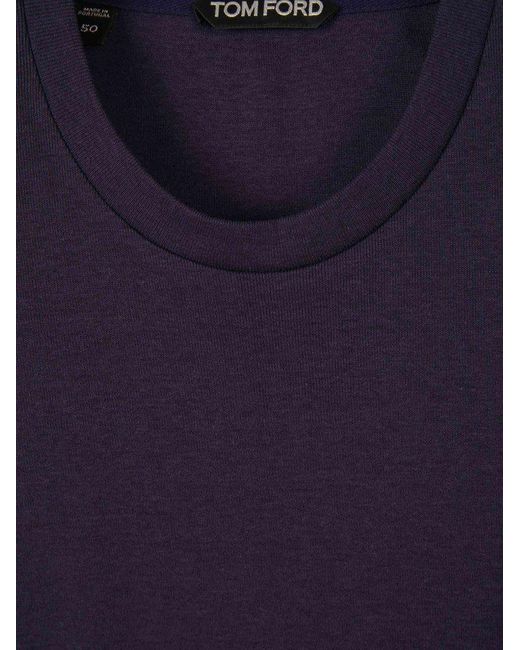 Tom Ford Blue Plain Cotton T-shirt for men