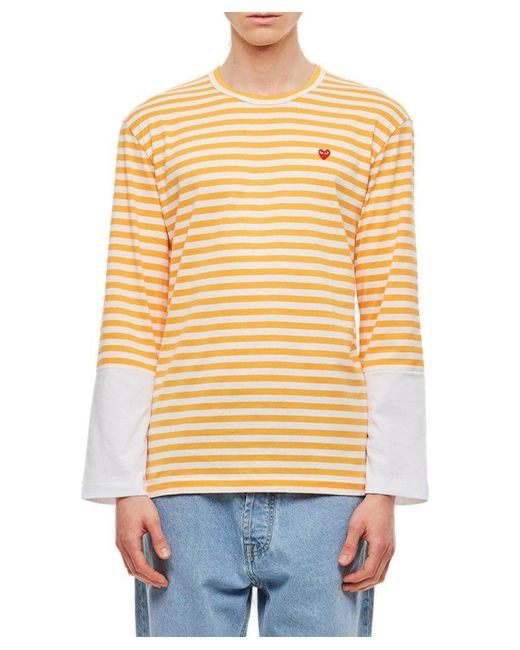COMME DES GARÇONS PLAY Yellow Striped Long Sleeved T-shirt for men