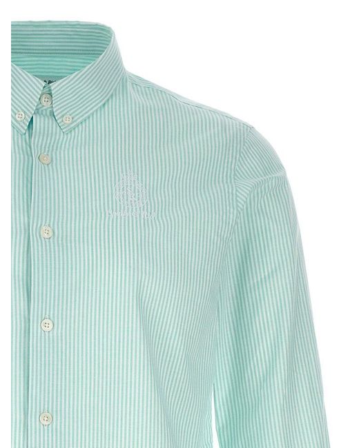 Sporty & Rich Green Logo Embroidery Striped Shirt Shirt, Blouse