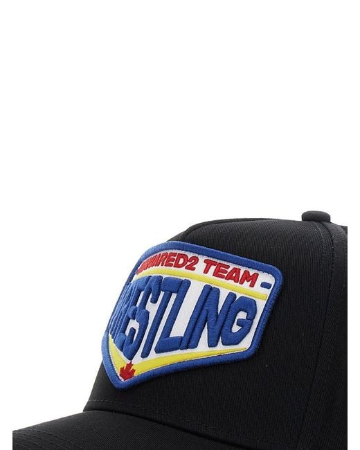 DSquared² Blue Baseball Cap With Maxi Print On The Front And Logo Lettering On The Rear for men
