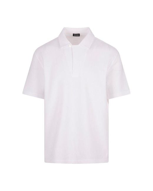Zegna White Honeycomb Cotton Polo Shirt for men