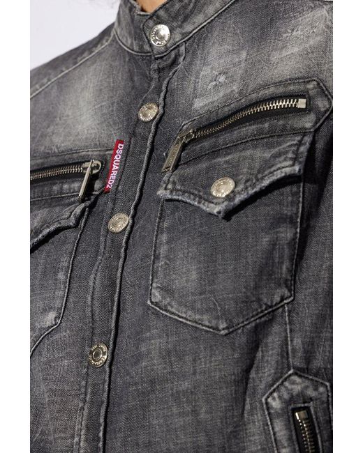 DSquared² Gray Denim Shirt With Standing Collar,