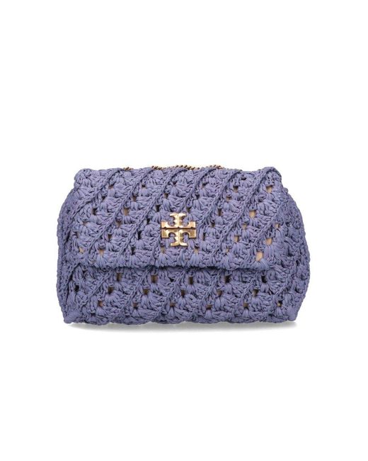 Tory Burch Purple Kira Crochet Chain Linked Crossbody Bag