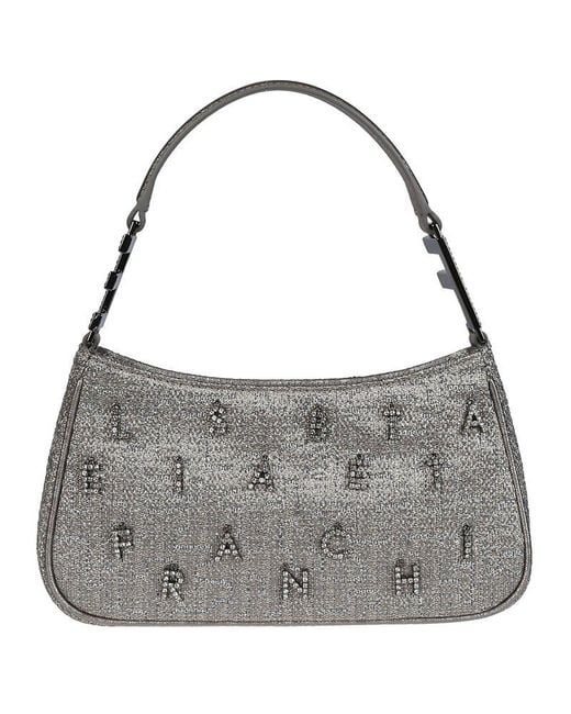 Elisabetta Franchi Gray Logo Embellished Zipped Shoulder Bag