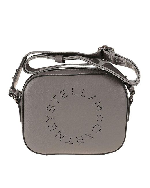 Stella McCartney Gray Logo Perforated Strapped Crossbody Bag