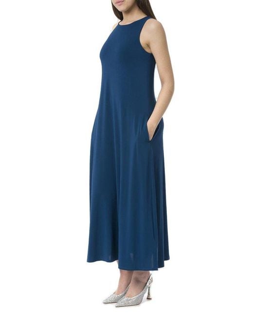 Max Mara Blue Crewneck Sleeveless Dress