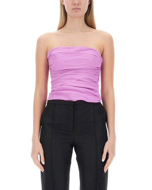 Moschino Purple Jeans Strapless Ruched Bandeau Top