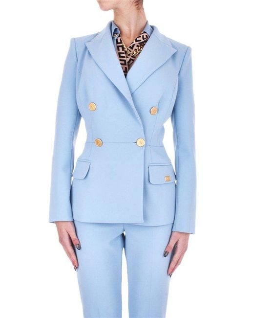 Elisabetta Franchi Blue Double-breasted Buttoned Blazer