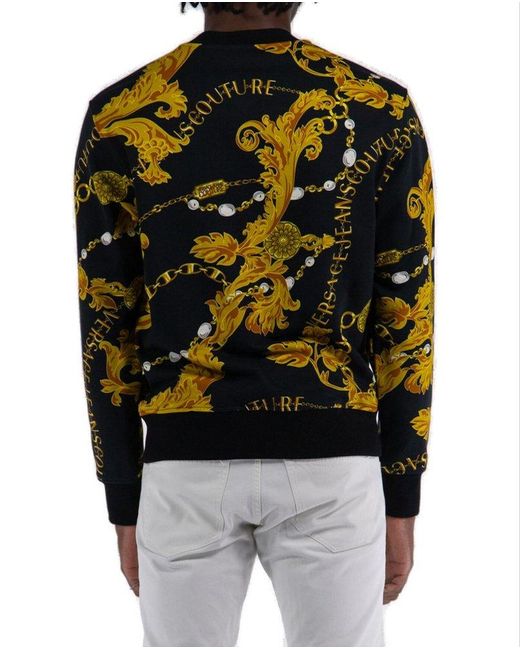 Versace Black Baroque-pattern Printed Crewneck Sweatshirt for men