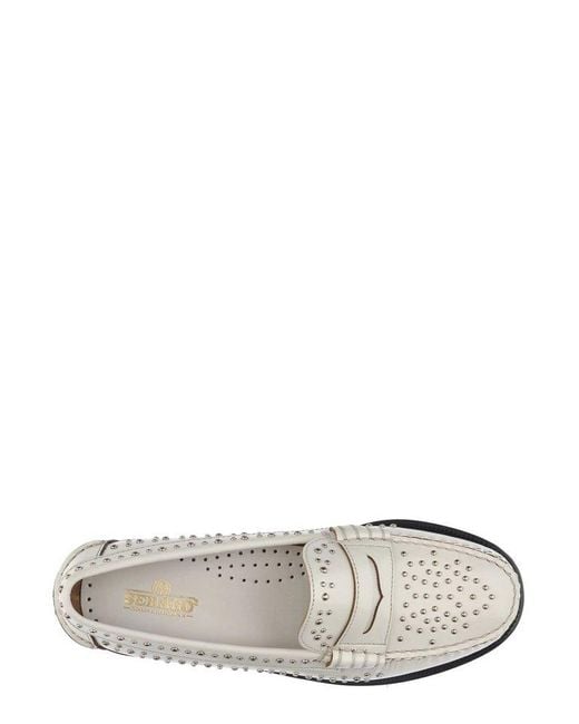 Sebago White Studded Loafer Flats