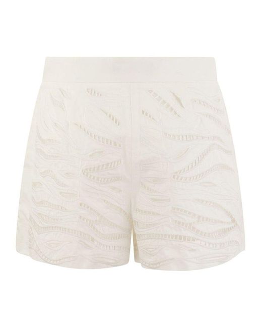 Max Mara Studio White Edmond Embroidered Cotton Shorts