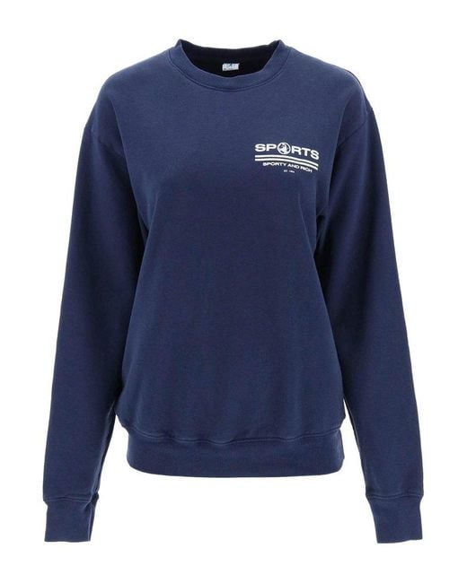 Sporty & Rich Blue Logo Printed Crewneck Sweatshirt