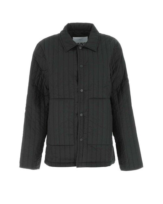 Rains Black Buttoned Quilted Shirt Jacket for men