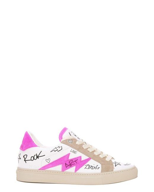 Zadig & Voltaire Logo-print Leather Sneakers in Pink | Lyst