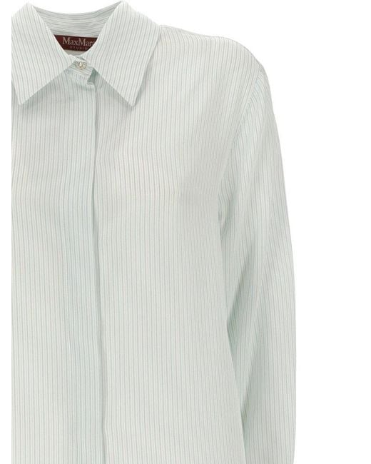 Max Mara Studio White Striped Long-sleeved Shirt