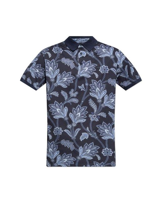 Etro Blue Graphic Printed Short Sleeved Polo Shirt for men