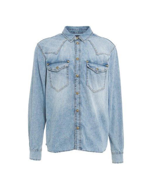 Versace Blue Western-style Button-up Denim Shirt for men