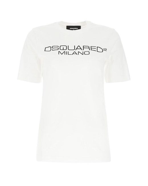 DSquared² White Logo Printed Crewneck T-shirt