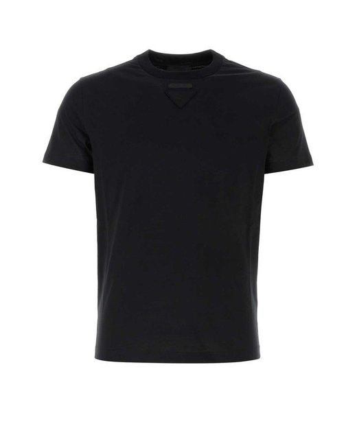 Prada Black Triangle Logo Patch Crewneck T-shirt for men
