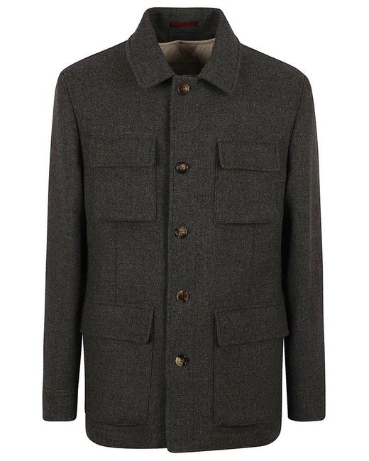 Brunello Cucinelli Black Cargo Buttoned Jacket for men