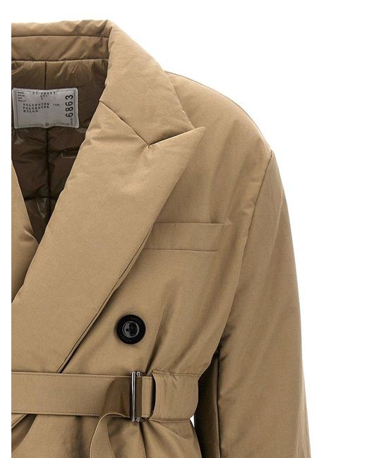 Sacai Natural Double Breasted Padded Trench Coat