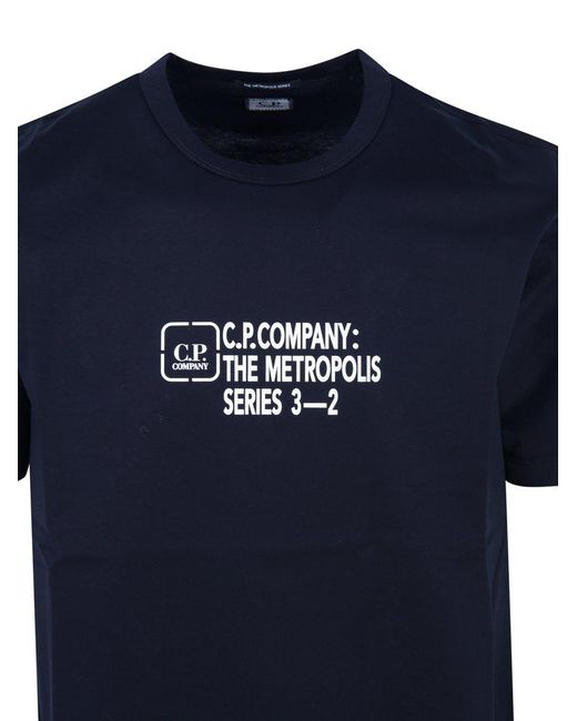 C P Company Blue Logo-printed Crewneck T-shirt for men