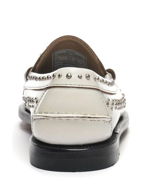 Sebago White Studded Loafer Flats