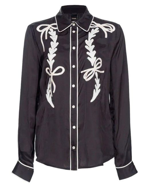 Pinko Black Bow Embroidered Long-sleeve Shirt