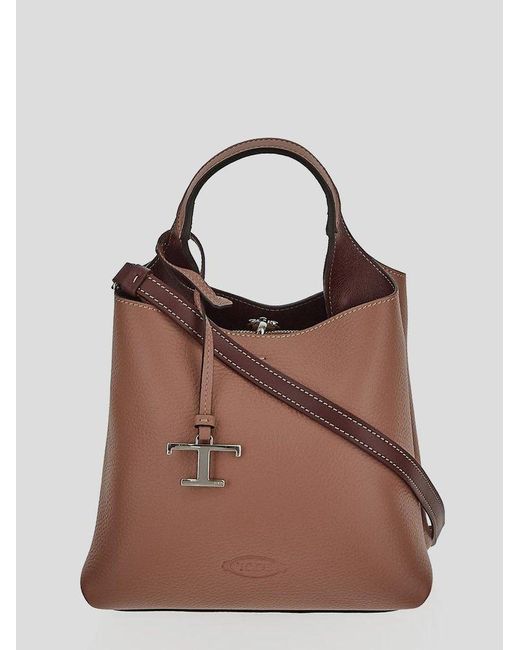 Tod's Brown Timeless Logo Plaque Tote Bag