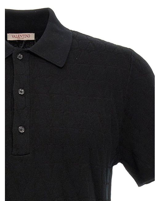Valentino Black Button Detailed Short-sleeved Polo Shirt for men