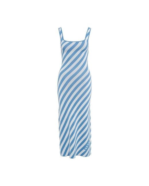Staud Blue Katie Sleeveless Striped Midi Dress