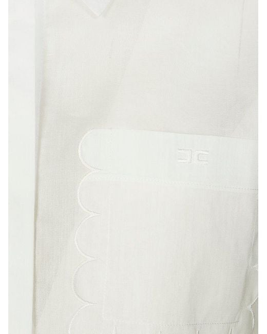 Elisabetta Franchi White Embroidered Scallop Voile Shirt