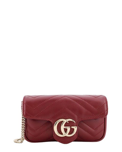 Gucci Red GG Marmont Matelassé Super Mini Shoulder Bag