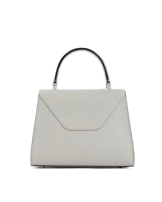 Valextra Gray Iside Foldover Mini Top Handle Bag