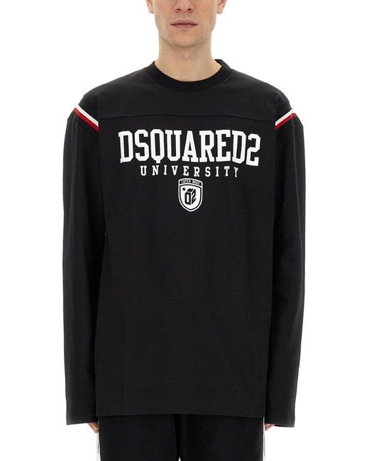 DSquared² Black Long-sleeved Varsity T-shirt for men