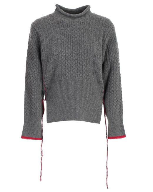 Eudon Choi Gray Contrast Stitch Cable-knit Jumper
