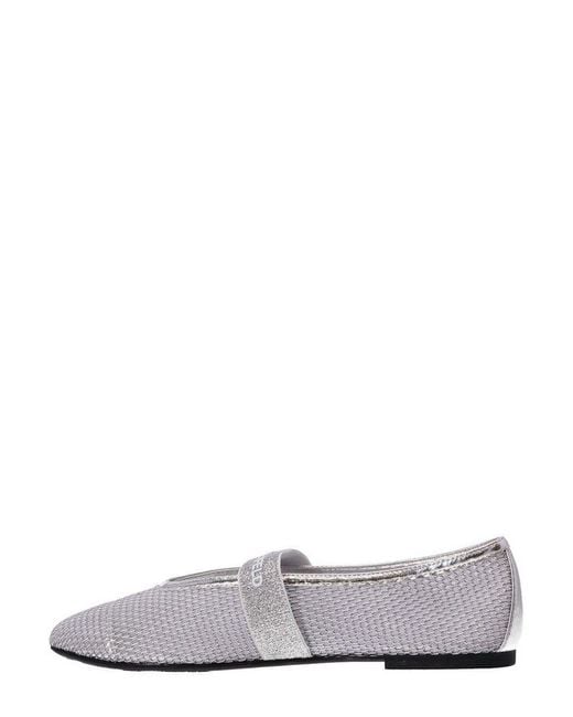 Karl Lagerfeld White Logo Strap Slip-On Flat Shoes