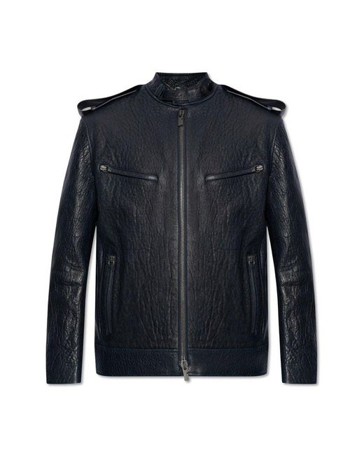 Burberry Blue Long Sleeved Zip-up Leather Jacket for men