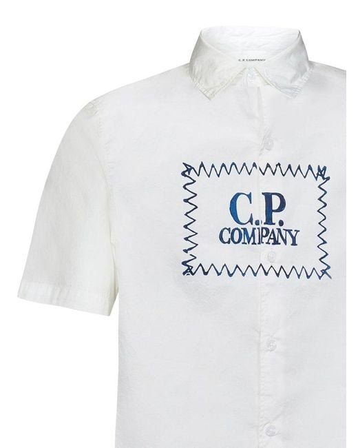 C P Company White Logo Printed Polo Shirt for men