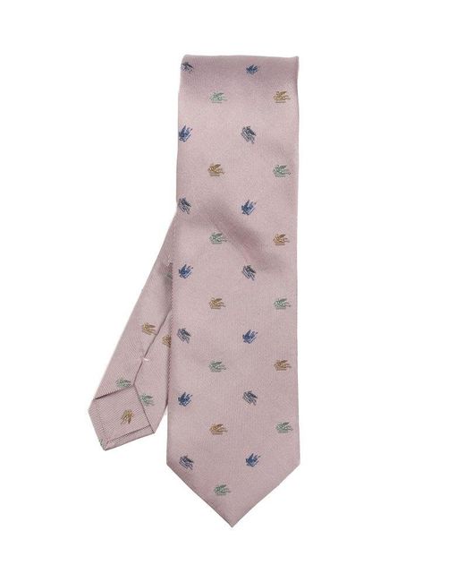 Etro Pink Logo Embroidered Pointed-tip Tie for men