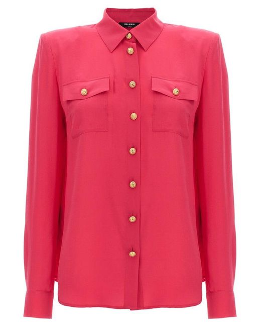 Balmain Pink Logo Button Shirt Shirt, Blouse