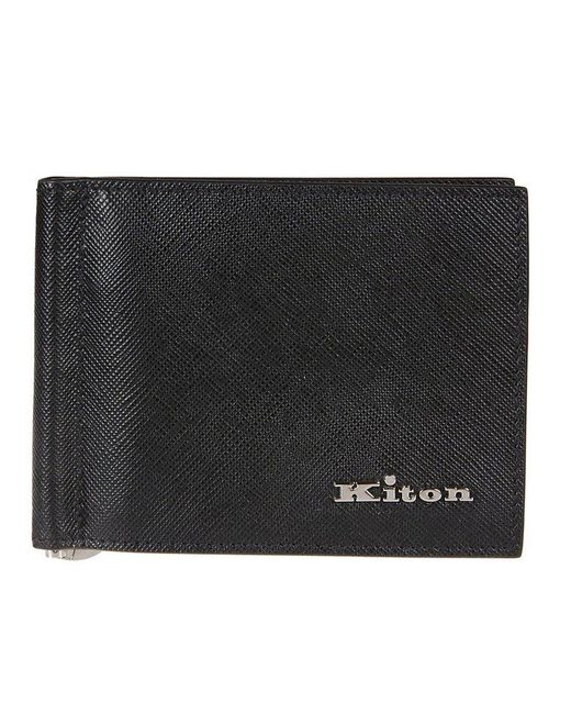 Kiton Black Logo Plaque Bi-fold Card Holder for men