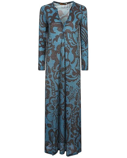 Siyu Blue Patterned Maxi Dress