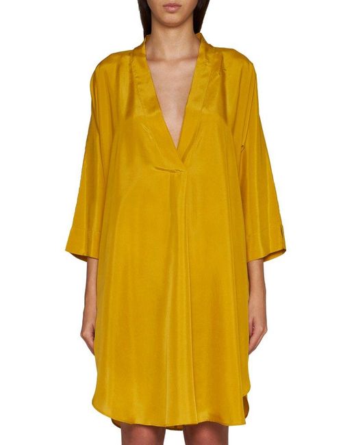 P.A.R.O.S.H. Yellow V-neck Mini Dress