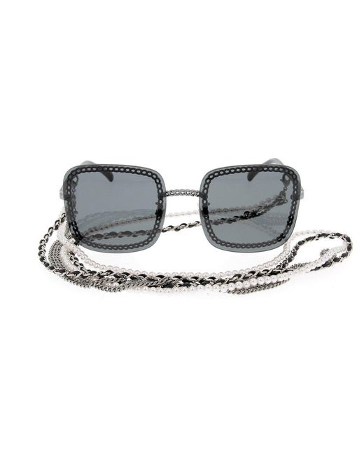 Chanel Square Frame Chain Sunglasses in Black