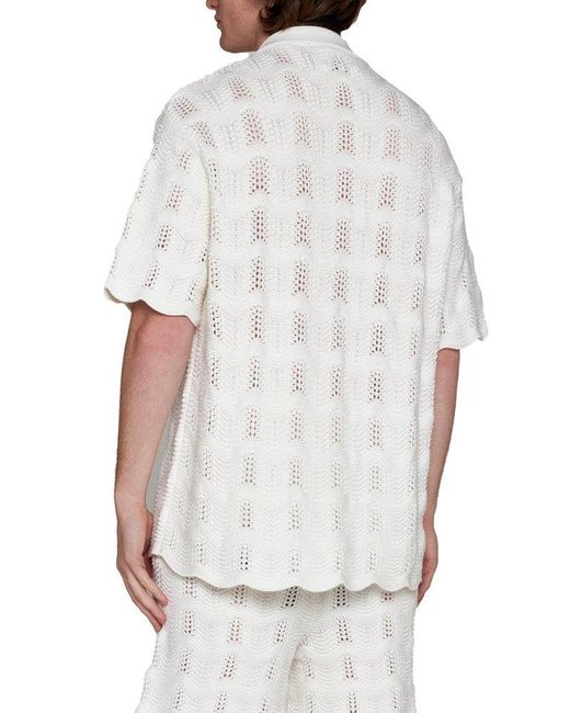 Casablancabrand White Short-sleeved Crochet Knitted Shirt for men