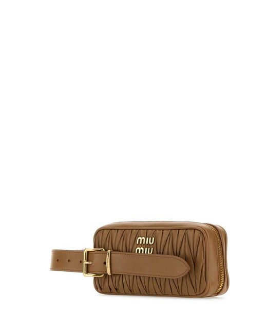 Miu Miu Brown Logo-lettering Zipped Clutch Bag