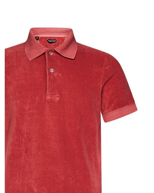 Tom Ford Red Towelling Short-sleeved Slim-fit Polo Shirt for men